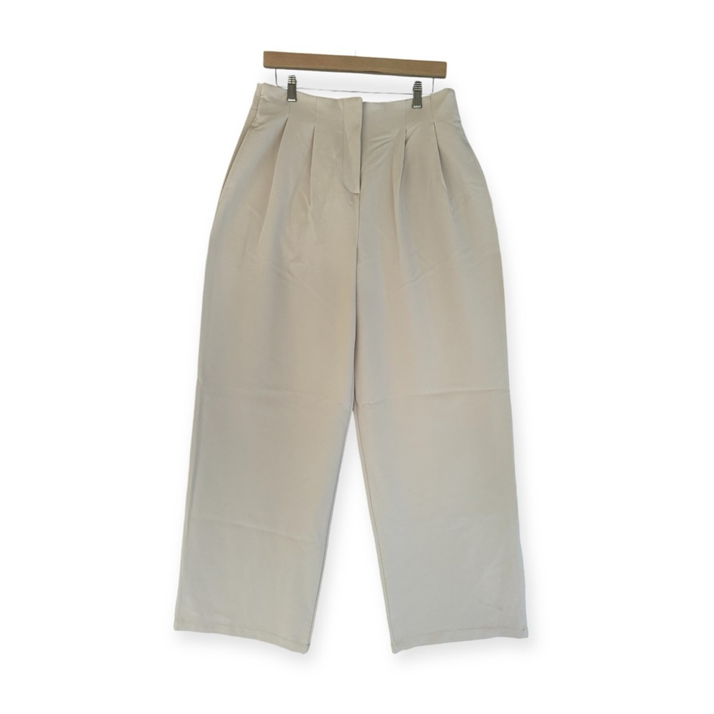 Cream Pleated Wide Leg Trouser Pant - Picture 1 of 2